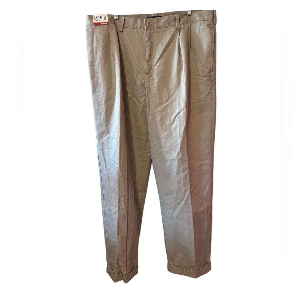 Izod American Chino Double Pleat Men's Tan Pants Size 40W 32L NWT